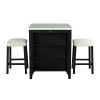 Black Dining Table Storage Side Shelves 2x Stools High Gloss Table Top White / Ivory 3pc Dining Set