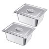 VEVOR 2 Pack Stainless Steam Hotel Pans, 1/2 Size Table Steam Pans With Lids, 6 Inch Deep