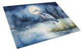 Blue Heron Under the Moonlight Glass Cutting Board Decorative Tempered Glass Kitchen Cutting and Serving Board Large Size Chopping Board
