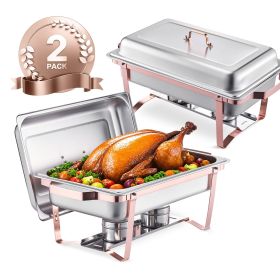 8 Qt 2 Pack Rectangle Chafing Dish Buffet Set Full Size Pan Stainless Steel