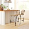 HOMCOM Rattan Counter Bar Stools Set of 2, 26" Counter Height Barstools with Back, Bar Chairs for Kitchen Island, Brown