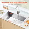 33 inch Kitchen Sink Workstation, 304 Stainless Steel Top Mount Sinks, Drop-In Single Bowl Farmhouse Basin with Ledge & Multiple Accessories