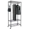 Oceanstar Garment Rack with Adjustable Shelves with Hooks, Black