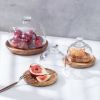 1pc Pastry Plate WithTransparent Glass Cover; Fruit Plate With Glass Top; Small Circle Wooden Tray With Glass Lid