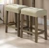 Modern Transitional Brown Dining Table w 2x Stools Biscuit-Tufted Seat Cushion Chair 3pc Dining Set