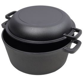 One In One Pre Seasoned Cast Iron Dutch Oven With Dual Handles, Outdoor Camping Deep Pot, With 2 Silicone Handle Covers, Banned Platform Temu (Color: Black)