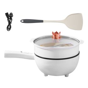 Electric Hot Pot Non-Stick Frying Pan Portable Rapid Noodles Cooker With Long Handle Steamer Spatula Dual Power Control Overheat Dry-Boil Protect (Color: White)
