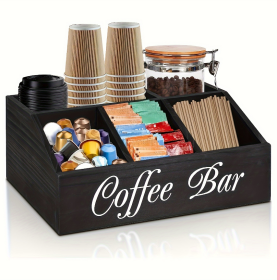 Durable Wooden Divider Coffee Capsule Organizer, Suitable For Coffee Shops, Kitchens, And Offices, Coffee Bar Accessories, Kitchen Accessories. (Color: Black)