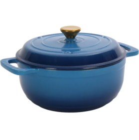 Cast Iron 6QT Cooking Pot - Gradient Blue - Includes Two Silicone Gloves - Enamel Pot (Option: Bluewhite)