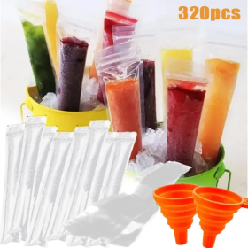 320 Pcs Disposable Beverage Packaging Bag Ice Popsicle Mold Bags With 2 Pcs Orange Funnels DIY Ice Lolly Bags BPA Free Freezer Tubes With Zip Sea (Option: Style1)