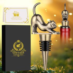 Elegant Upturned Cat Shaped Red Wine Stopper Set With Metallic Luster Bottle Stopper Gift Box, High-end Accessories For Wine Enthusiasts, A Must- (Option: Bronze)