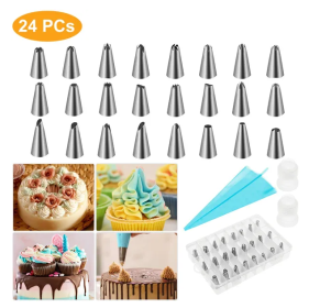 24Pcs Cake Decorating Supplies Kit Stainless Steel DIY Baking Supplies Icing Tips (Option: 24pcs)